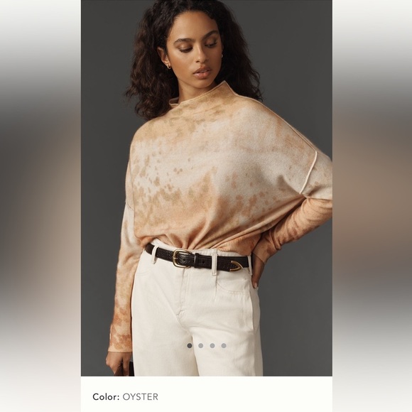 NWT new Anthropologie pilcro Alani cashmere sweater medium oyster pattern peach - Picture 1 of 16
